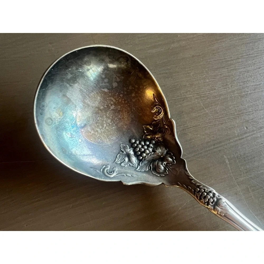 1881 Rogers A1 Silverplate Sugar Shell Spoon Vintage Grape Pattern Silver